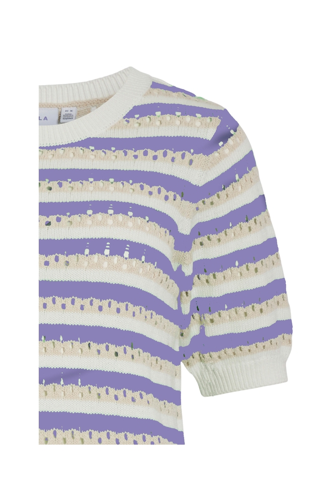 VIELINJA O-NECK 2/4 STRIPE KNIT TOP 14105650 SNOW WHITE/VIOLET